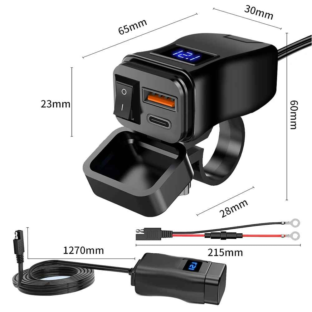 Chargeur USB Moto 60W avec Voltmètre - CRAZYBIKELIFE