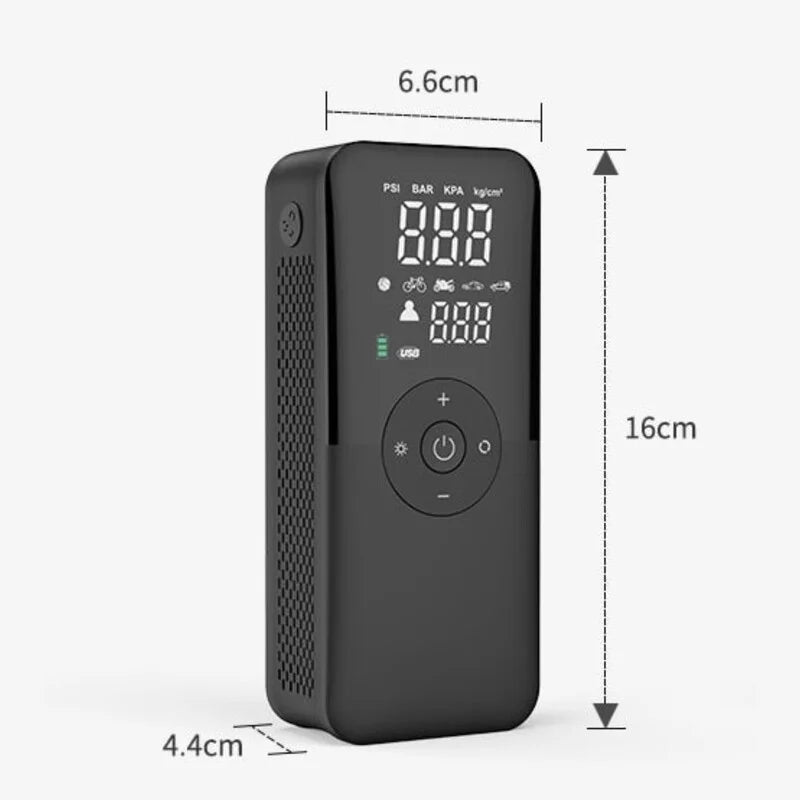 Dimensions et taille compacte du compresseur d’air portable.
