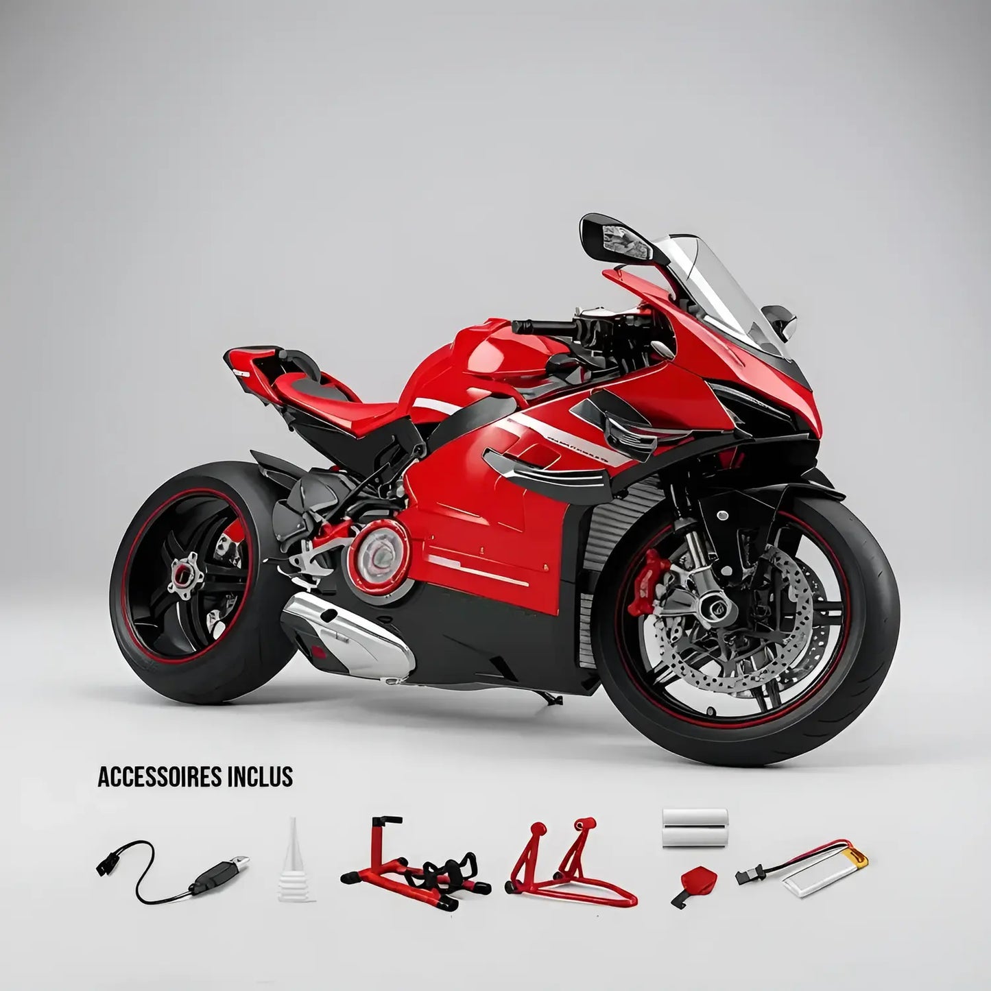 Miniature Ducati Superleggera avec accessoires inclus - Béquilles, câble USB, batterie, clés - Pack complet