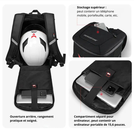 Sac Motocentric avec ouverture arrière, poche supérieure et compartiment pour ordinateur portable