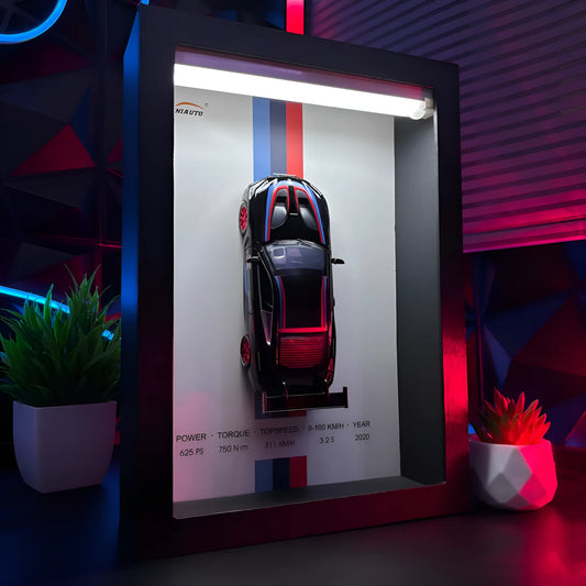 Tableau 3D LED sportive M8 noir avec bandes racing et effets lumineux LED