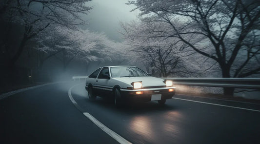 AE86 Trueno en drift sur un touge japonais de nuit - icône JDM et Initial D