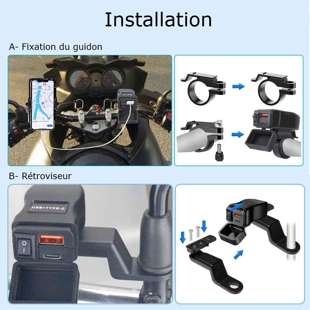 Chargeur USB Moto 60W avec Voltmètre - CRAZYBIKELIFE