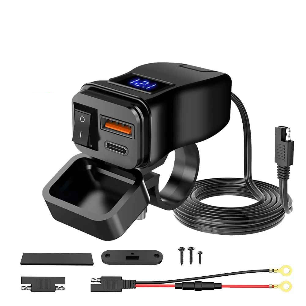 Chargeur USB Moto 60W avec Voltmètre - CRAZYBIKELIFE