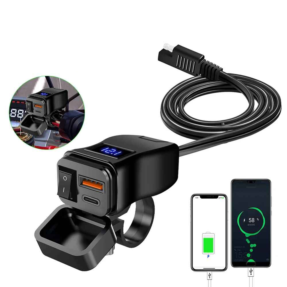 Chargeur USB Moto 60W avec Voltmètre - CRAZYBIKELIFE