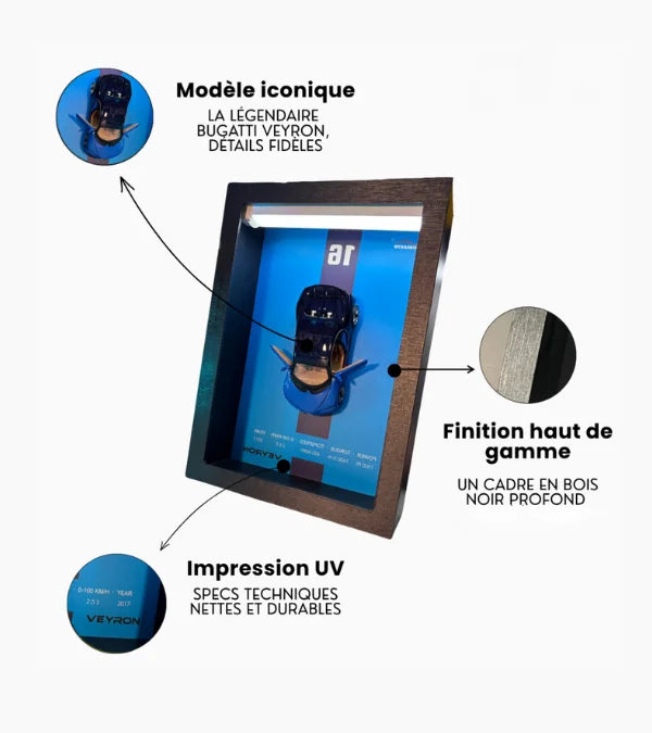 Qualité des détails du tableau lumineux 3D Bugatti Veryon – design précis et moderne 