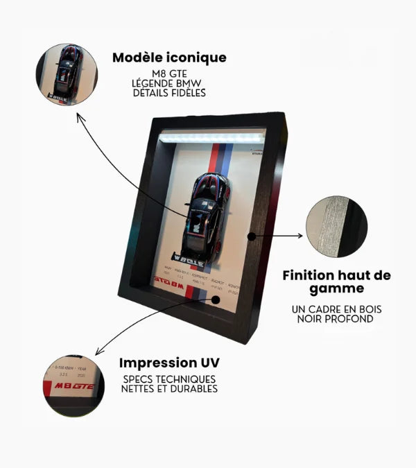 Détails du Tableau 3D LED BMW M8 GTE – finitions haut de gamme et rendu lumineux