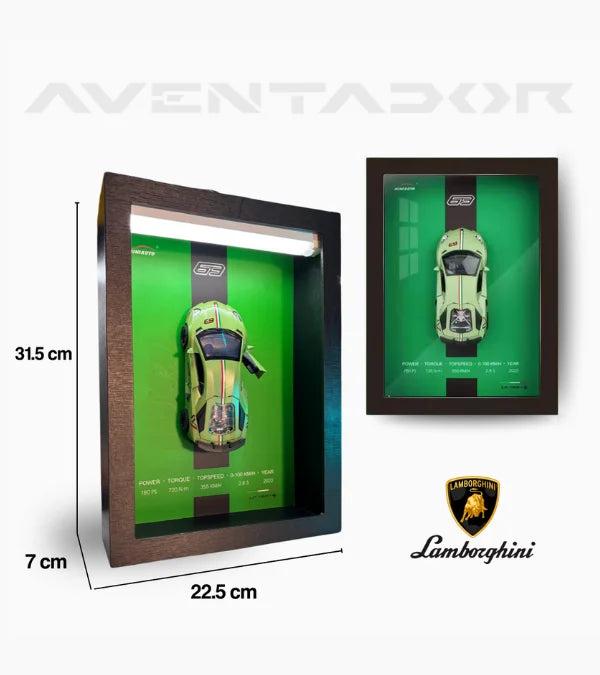 Dimensions détaillées du Tableau 3D LED Lamborghini Aventador – hauteur et largeur du cadre