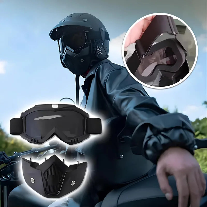 Masque facial pour motard, idéal pour les caques ouvert, lunette de protection incluse.