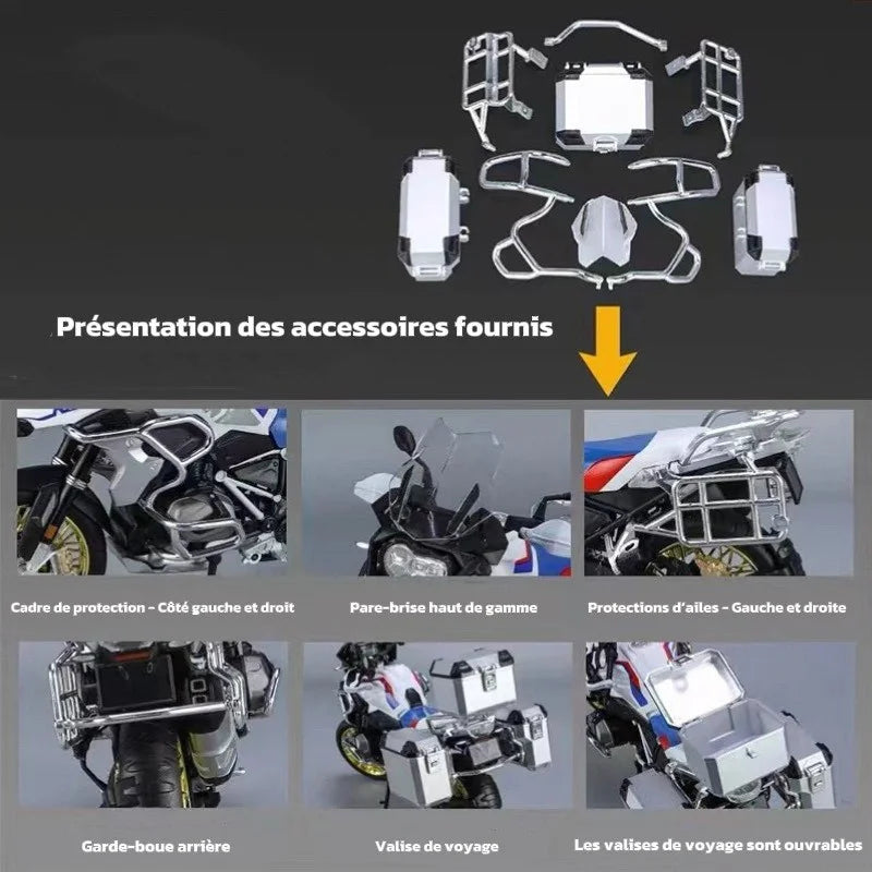 Présentation des accessoires inclus avec la maquette BMW R1250GS.