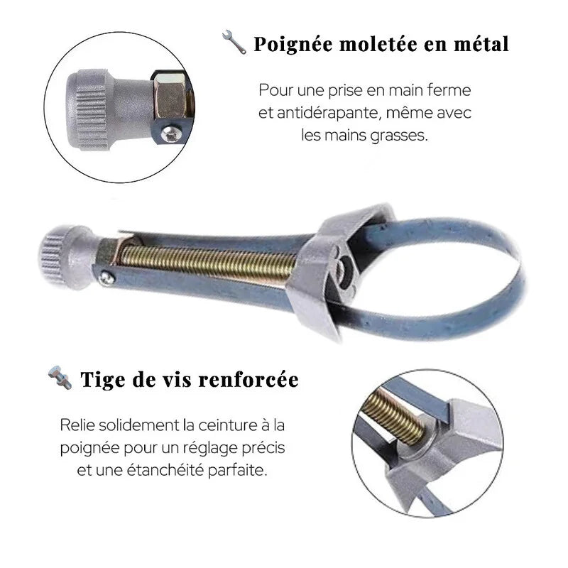 Poignée en métal antidérapante et tige de vis renforcée de la clé à filtre à huile, pour une prise ferme et un réglage précis