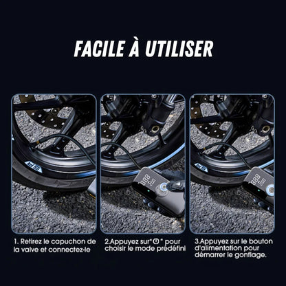 Facile à utiliser en 3 étapes : connecter, choisir le mode, démarrer le gonflage.
