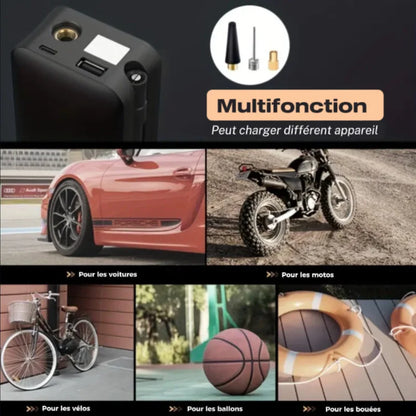 Multifonction — gonfleur et chargeur pour smartphone, GPS et appareils USB.