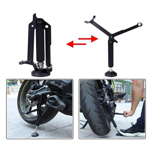 Cric moto universel portable – comparaison plié et ouvert