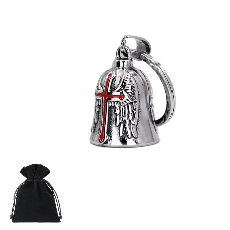 Cloche Guardian Bell rouge pour motard, design puissant et spirituel.
