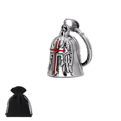 Cloche Guardian Bell rouge pour motard, design puissant et spirituel.