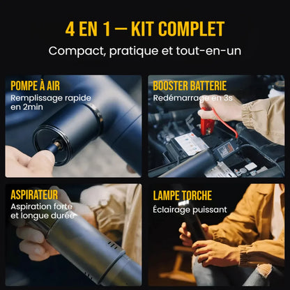 Kit complet 4-en-1 voiture boosteur batterie gonfleur pneu aspirateur lampe torche