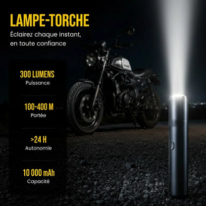 Lampe torche 300 lumens 24 heures autonomie moto nuit kit auto 4-en-1