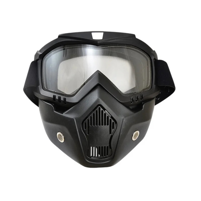 Vue de face du masque facial moto avec lentilles intégrées