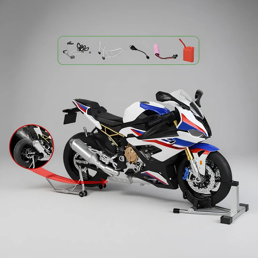 Miniature moto sportive allemande 1:6 complète avec accessoires et détails échappement