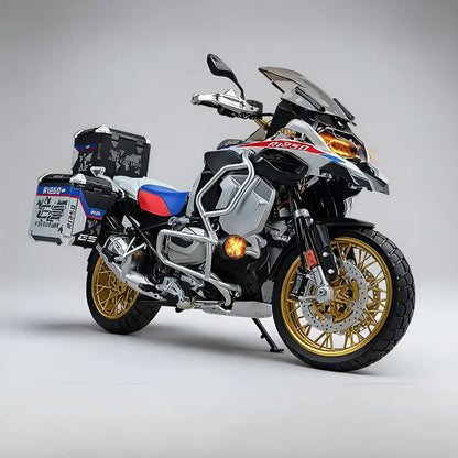Miniature moto R1250GS Adventure tricolore échelle 1:7 avec top cases et feux LED fonctionnels