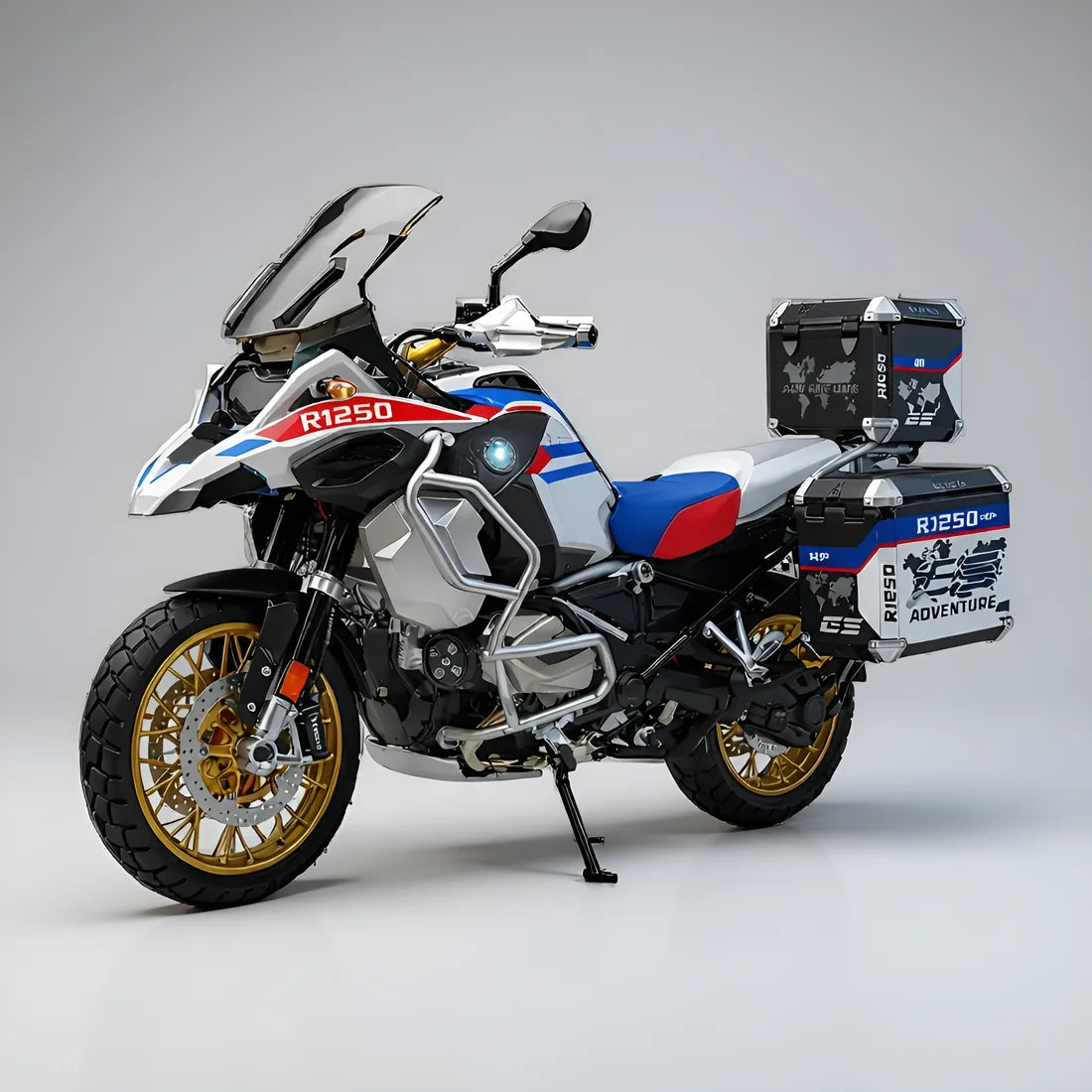 Miniature moto trail R1250GS Adventure tricolore vue profil échelle 1:7 collection premium