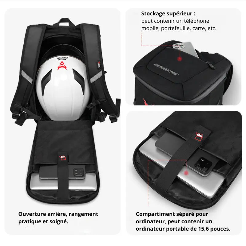 Sac Motocentric avec ouverture arrière, poche supérieure et compartiment pour ordinateur portable