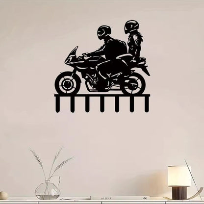 Porte-clés mural duo motard avec 7 crochets