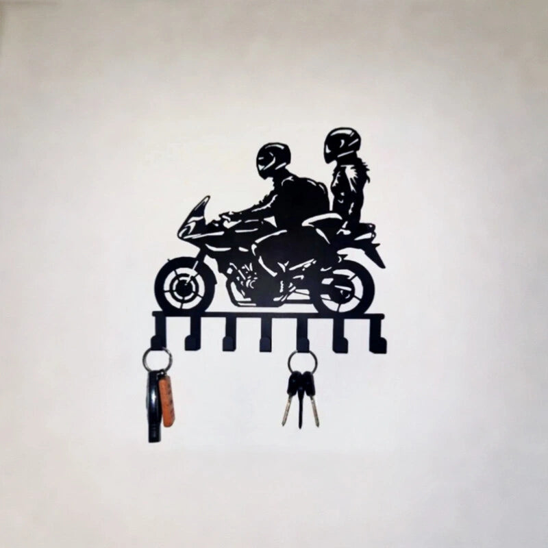 Porte-clés mural duo motard fixé au mur avec clé