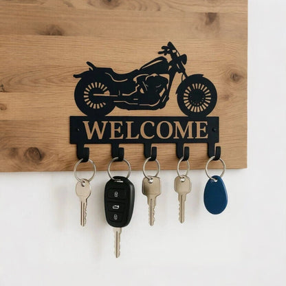 Porte-clés mural moto custom fixé au mur avec clé
