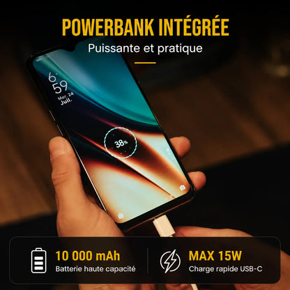 Batterie externe intégrée 10000mAh recharge rapide 15W smartphone kit auto