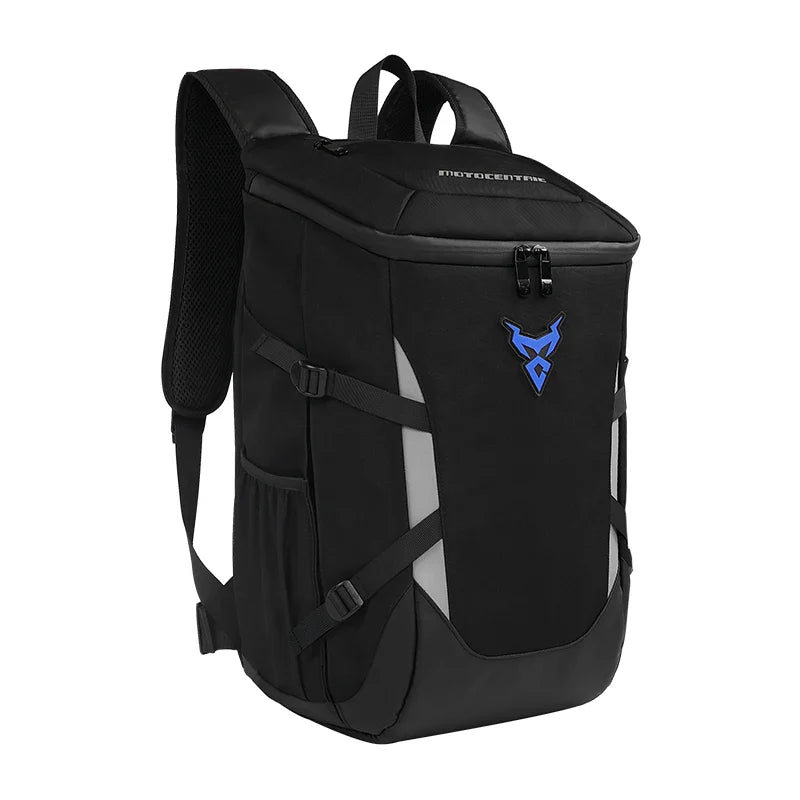 Sac à dos Motocentric avec logo bleu, vue de face sur fond blanc