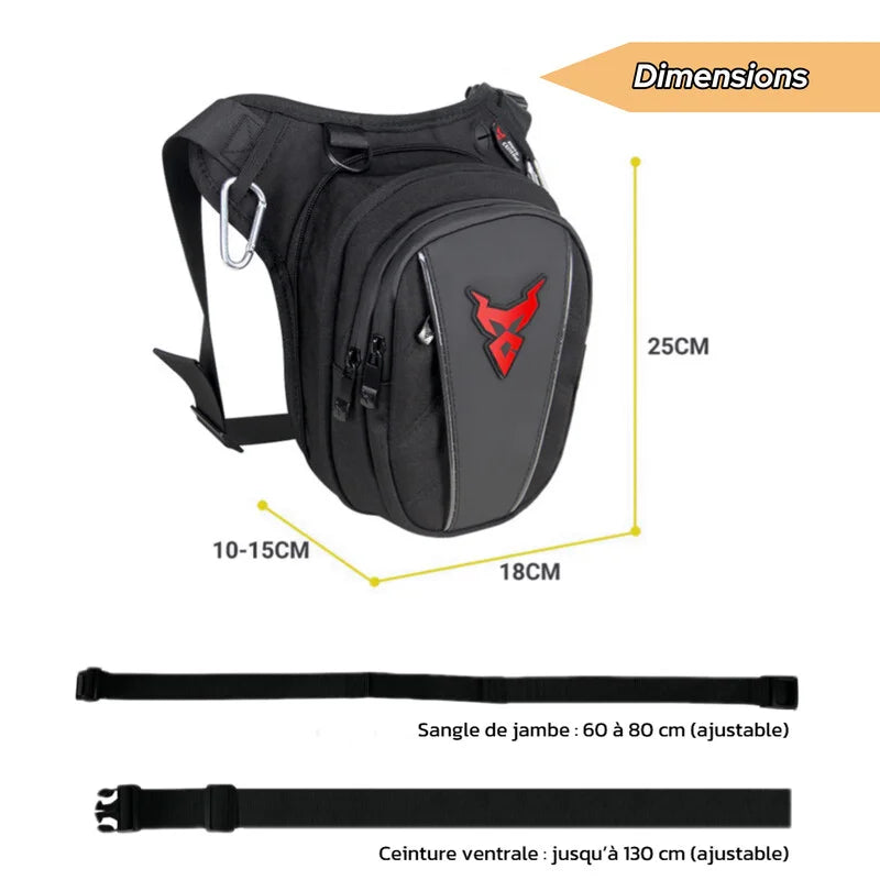 Dimensions et mesures sacoche cuisse moto compacte 25x18x10-15cm