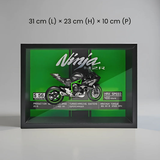 Dimensions du tableau 3D Kawasaki Ninja H2R horizontal - 31cm x 23cm x 10cm
