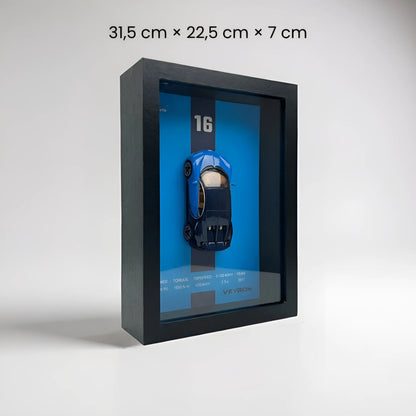 Tableau 3D LED hypercar française Veyron dimensions 31,5x22,5x7 cm fond bleu