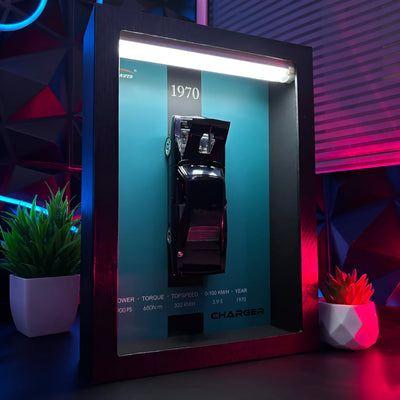 Tableau 3D LED voiture muscle car Charger - Déco murale lumineuse