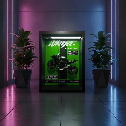 Tableau 3D LED Kawasaki Ninja H2R vertical éclairé ambiance néon cyberpunk