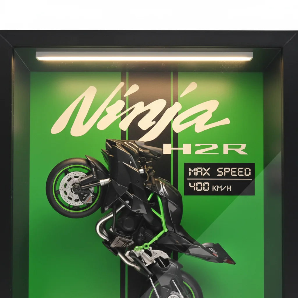 Tableau 3D LED Ninja H2R gros plan haut - décoration murale moto sportive détail