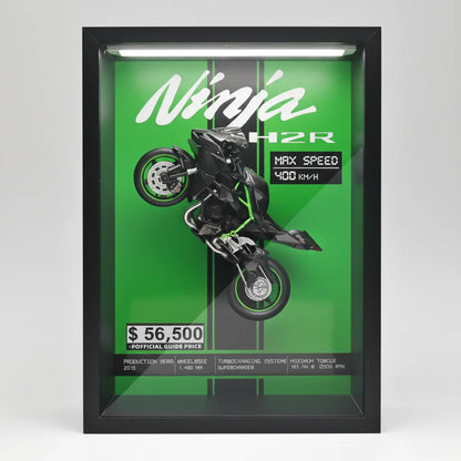 Tableau 3D LED Ninja H2R vert vue de face - décoration murale pour passionné de moto