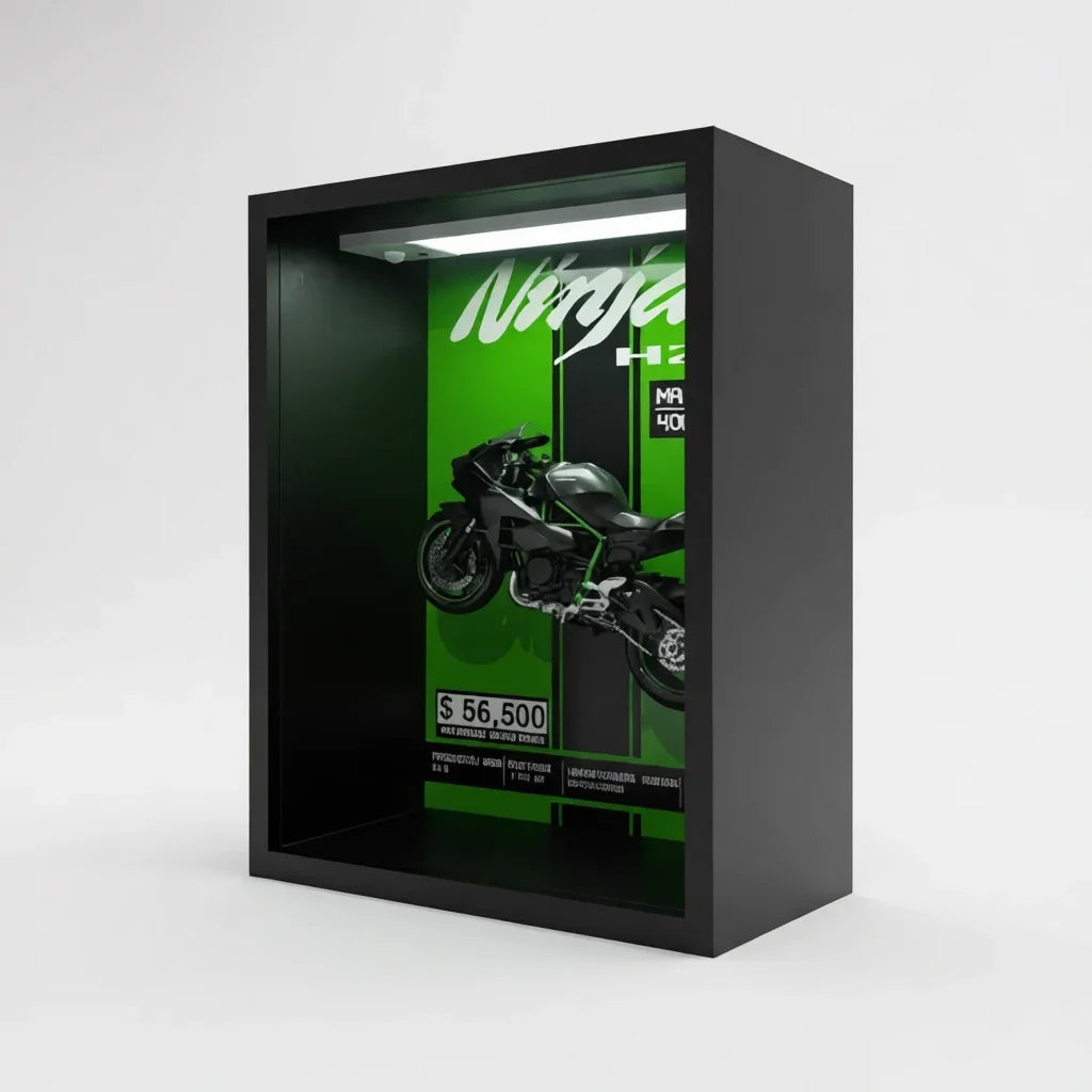 Tableau 3D LED Ninja H2R vert vue trois quarts - décoration murale moto