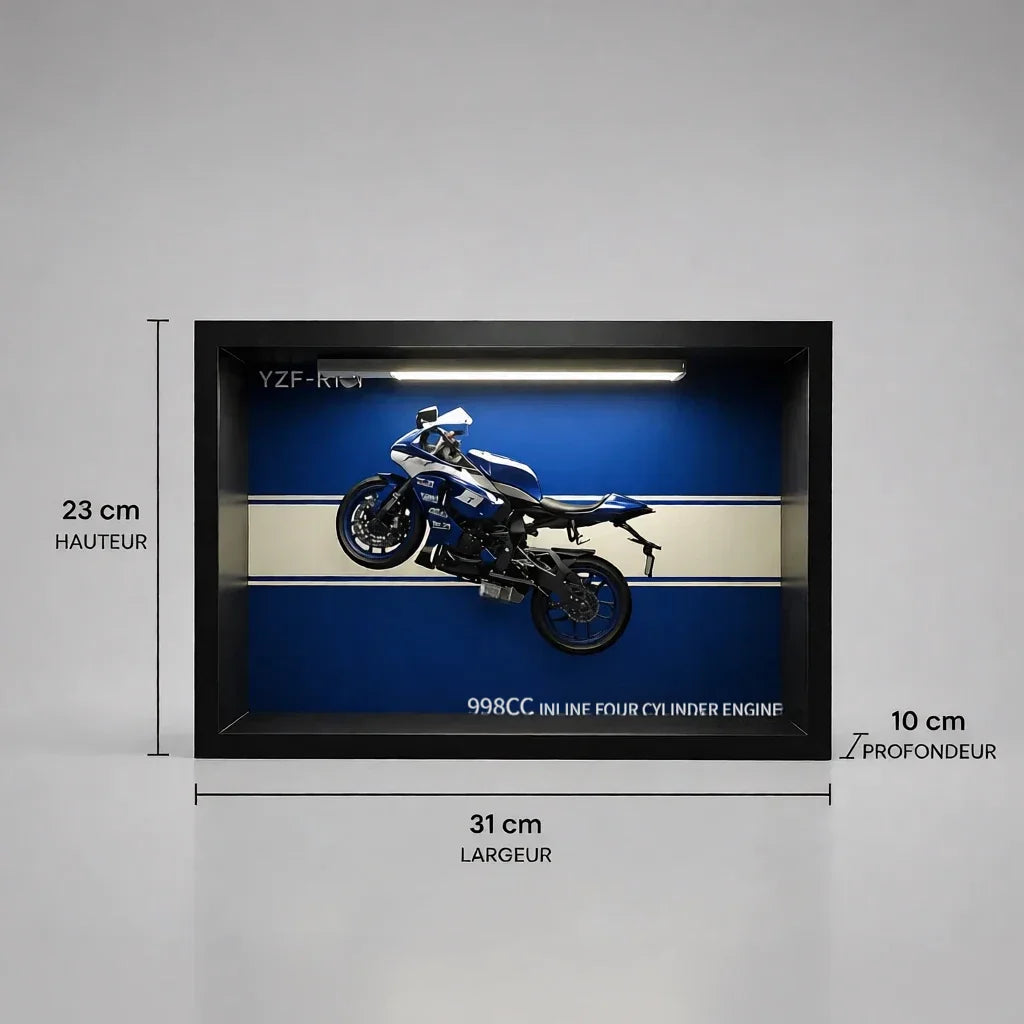 Tableau 3D LED YZF R1M - déco murale moto - Dimensions 23cm hauteur, 31cm largeur, 10cm profondeur