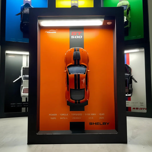Tableau 3D LED GT500 orange vue de face  - décoration murale muscle car américaine
