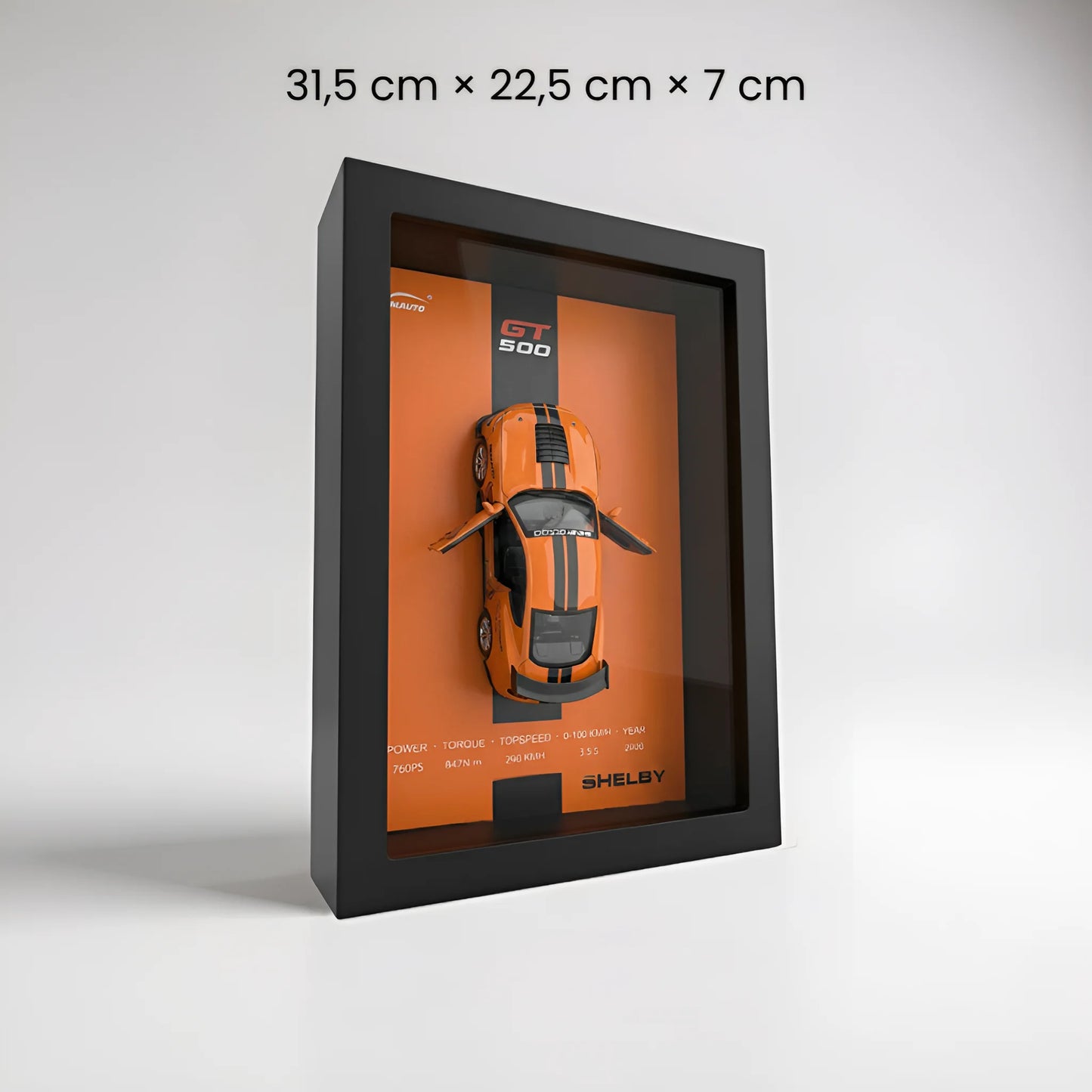 Tableau 3D LED sportive américaine GT500 dimensions 31,5x22,5x7 cm fond orange