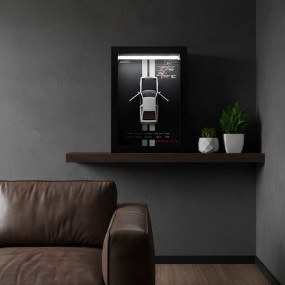 Tableau 3D LED AE86 en situation salon gris - idée cadeau passionné voiture japonaise