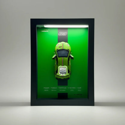 Tableau 3D LED Aventador vert vue de face - déco murale lumineuse supercar italienne