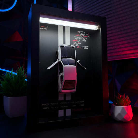 Tableau 3D LED sportive japonaise AE86 avec voiture miniature et éclairage LED ambiance