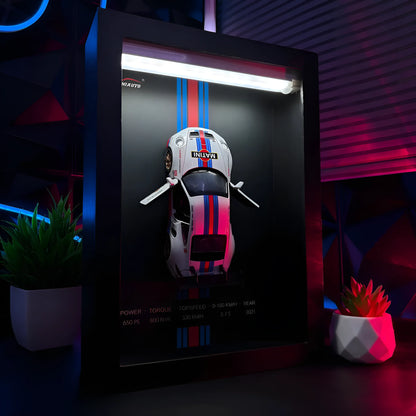Tableau 3D LED sportive 911 blanc bleu rouge livrée Martini avec effets lumineux