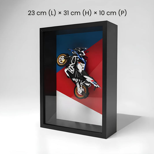 Dimensions du tableau 3D moto trail vertical - 23cm x 31cm x 10cm