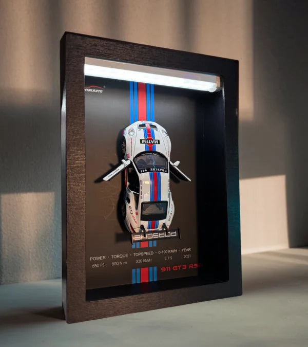 Tableau 3D LED Porsche 911 RSR - décoration murale lumineuse moderne.