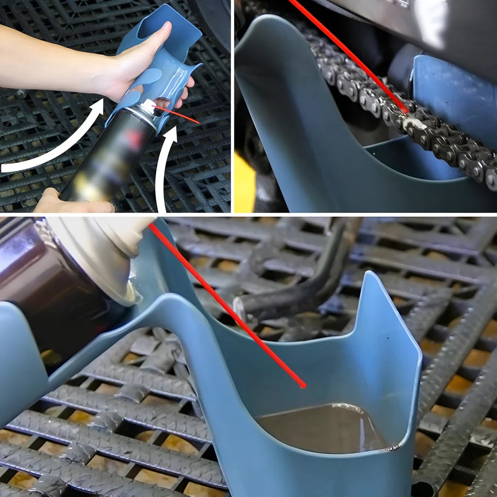 Comment utiliser l'outil anti-projection pour graisser une chaîne de moto sans salir